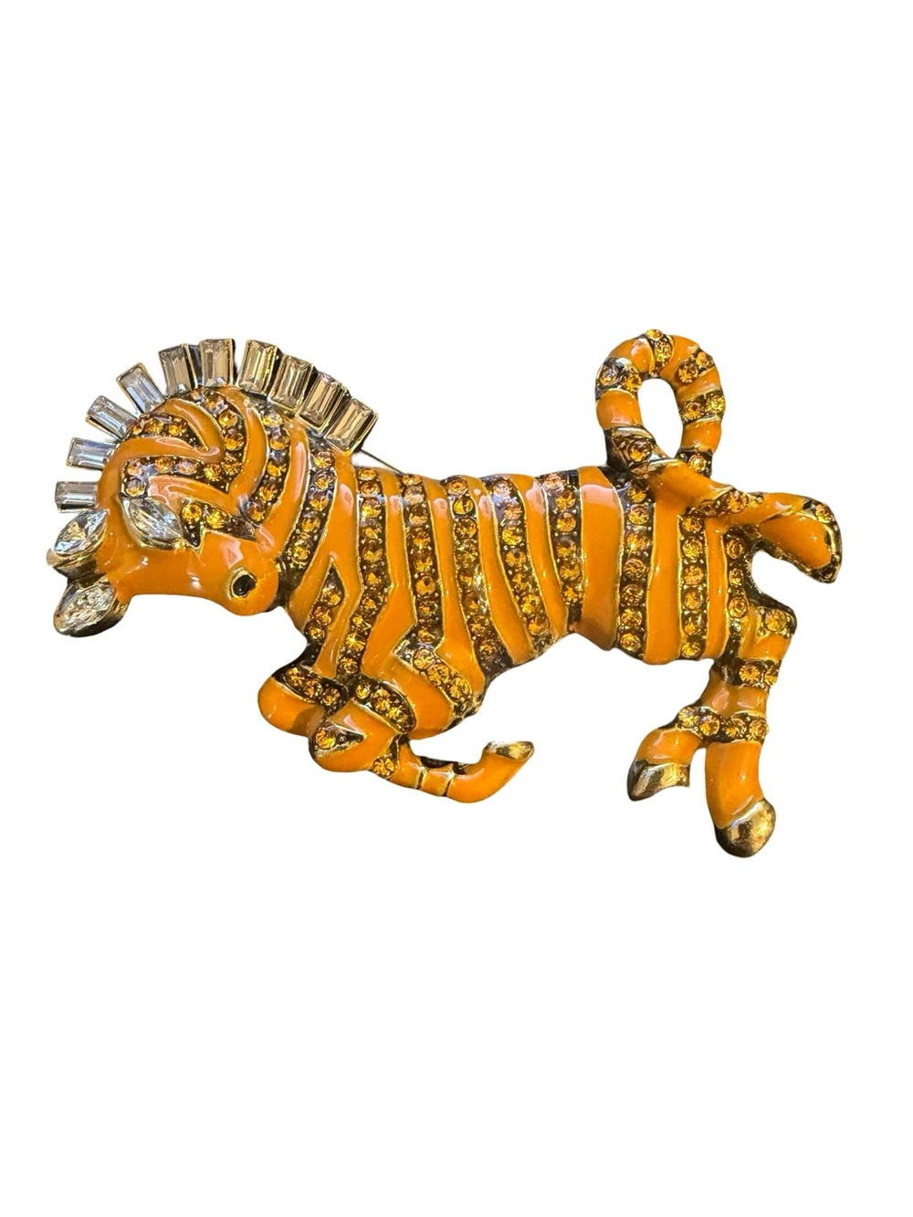 Orange and Gold Jeweled Zebra Brooch